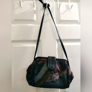 Vintage New York Embossed Leather Bag With Patched Work.